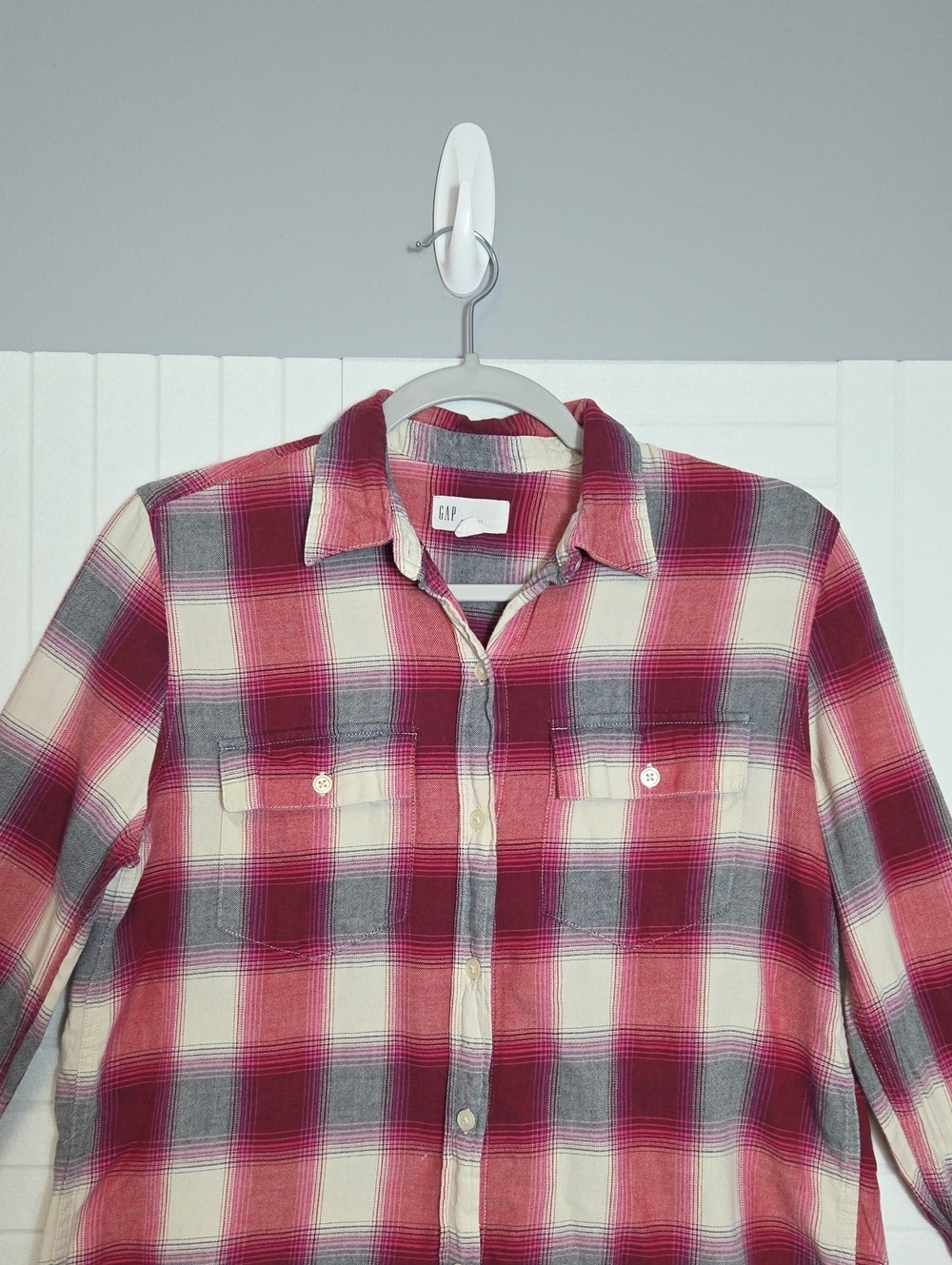 GAP 100% Cotton Boyfriend Fit Pink Flannel Shirt Size S - Picture 2 of 9